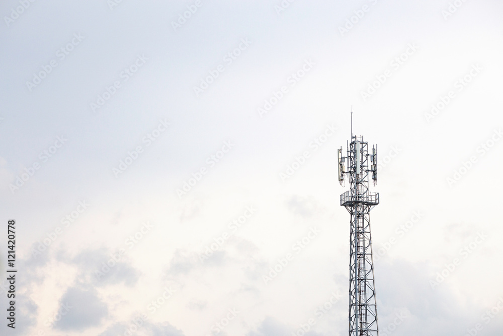 communication antennas, radio telephone mobile phone antennas on sky background