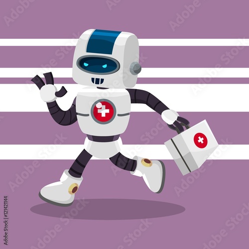 health robot running carrying first aid kit