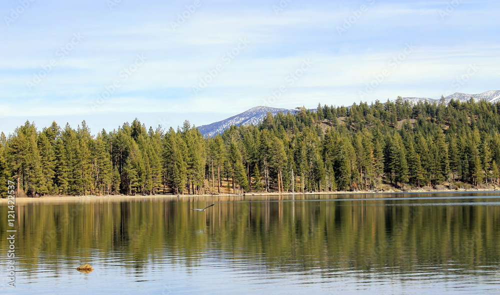 Calm Lake/Reflection of trees on calm lake.