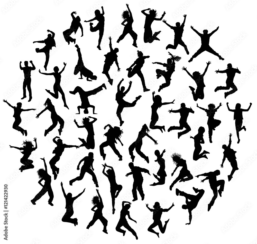 Hip Hop and Happy Jumping Expressions, art vector silhouettes design