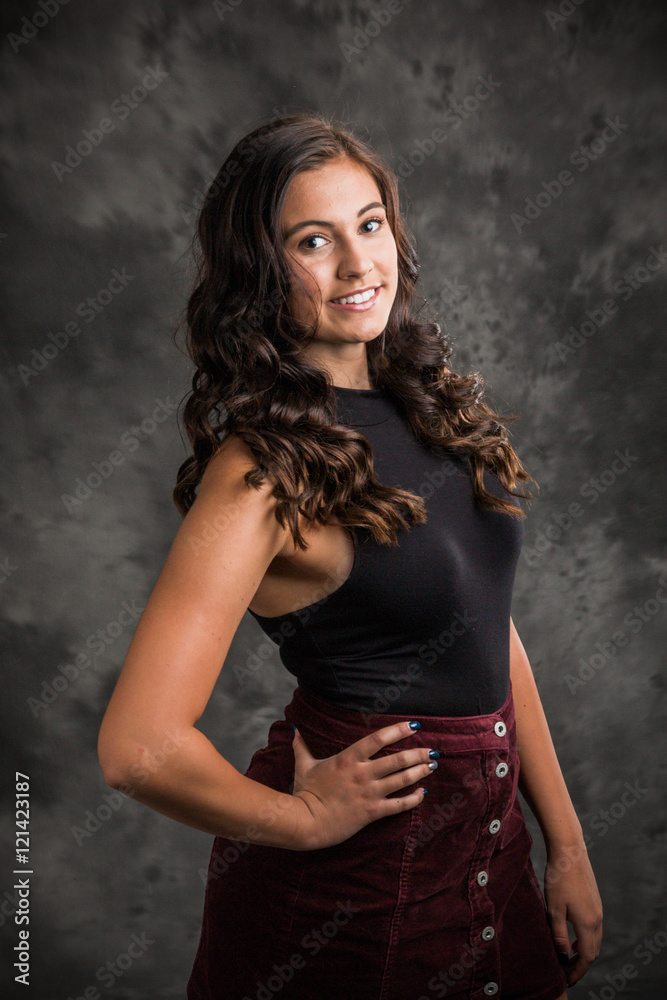 Woman teenager girl hair style fashion portrait.