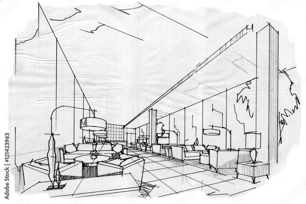 lobby office sketch drawing,office reception area,Modern design,vector,2d  illustration 8452644 Vector Art at Vecteezy