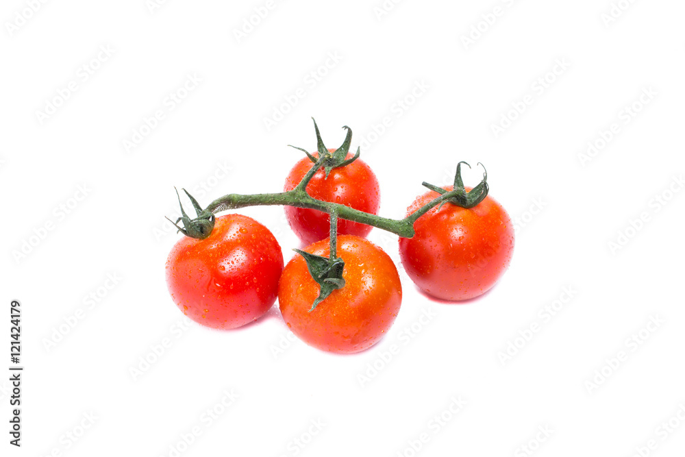Bunch of fresh tomatoes with water drops. Isolated on white background Bunch of fresh tomatoes with water drops. Isolated on white background