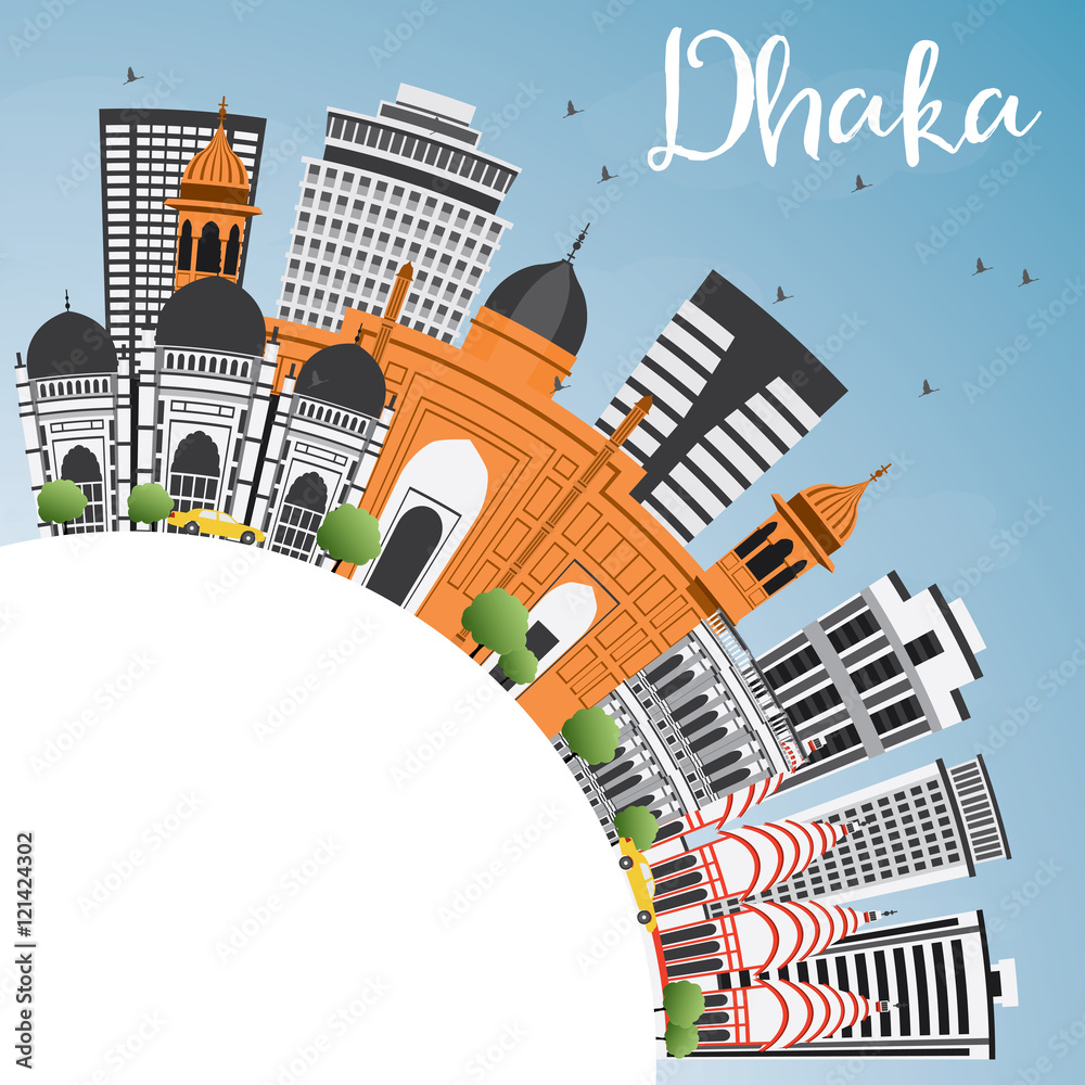 Dhaka Skyline with Gray Buildings, Blue Sky and Copy Space.