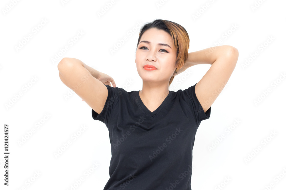 Asian woman in black t-shirt Asian woman in black t-shirt