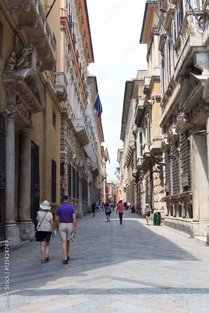 Street Via Garibaldi with palaces, Genoa, Italy
