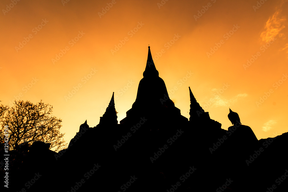 Silhouette of Wat Yai Chai Mong Khol Temple of Ayuthaya Province ( Ayutthaya Historical Park ) Thailand