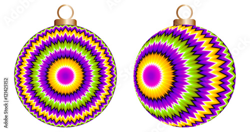 Christmas balls with abstract colorful pattern (optical expansion illusion)