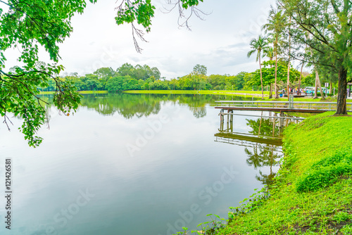 Beautiful green park with lake , Ang Kaew at Chiang Mai Universi