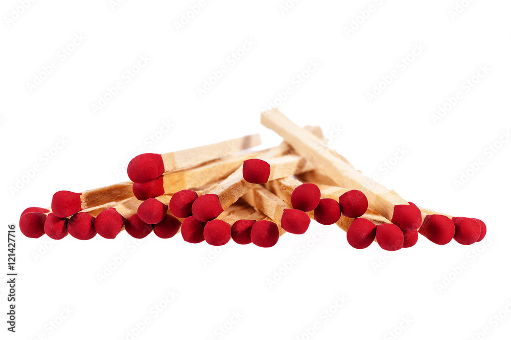 Heap of matches with rad heads isolated on white background Heap of matches with rad heads isolated on white background