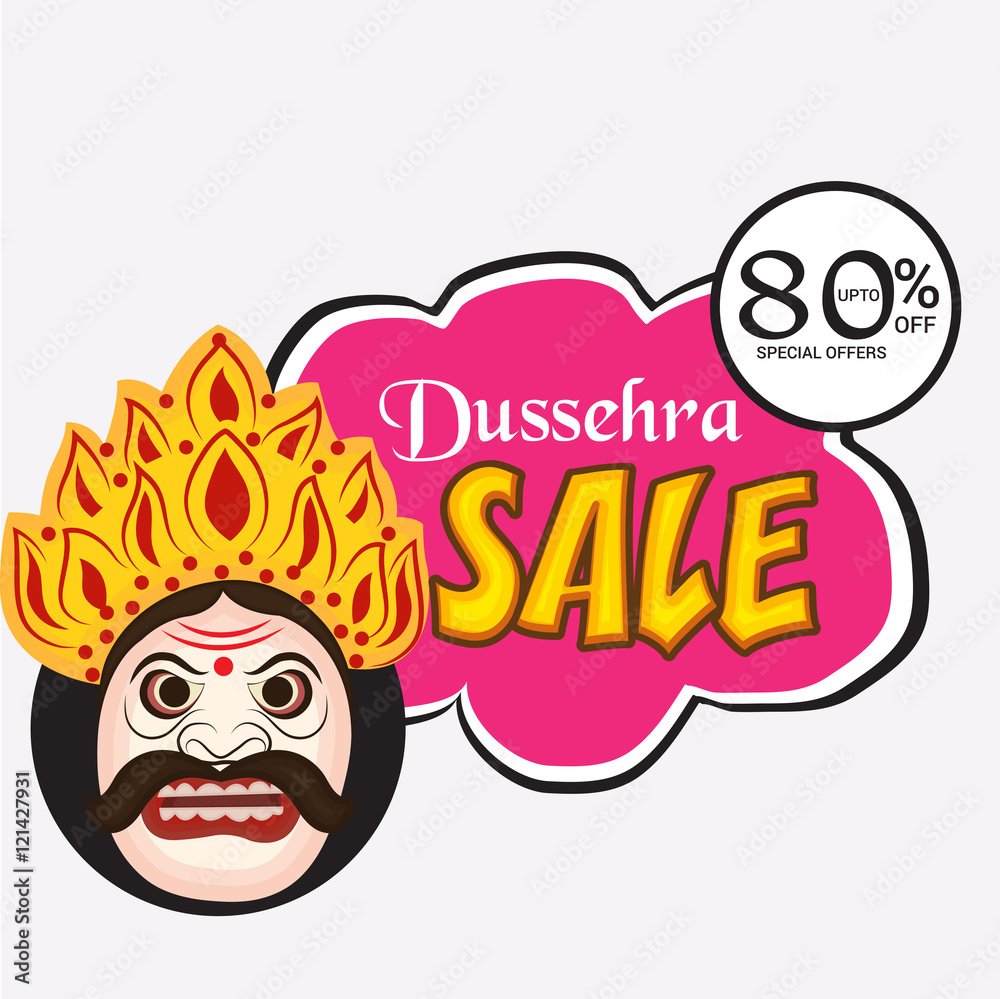 Creative Offer banner or poster of dussehra with Ravana head. Creative Offer banner or poster of dussehra with Ravana head.