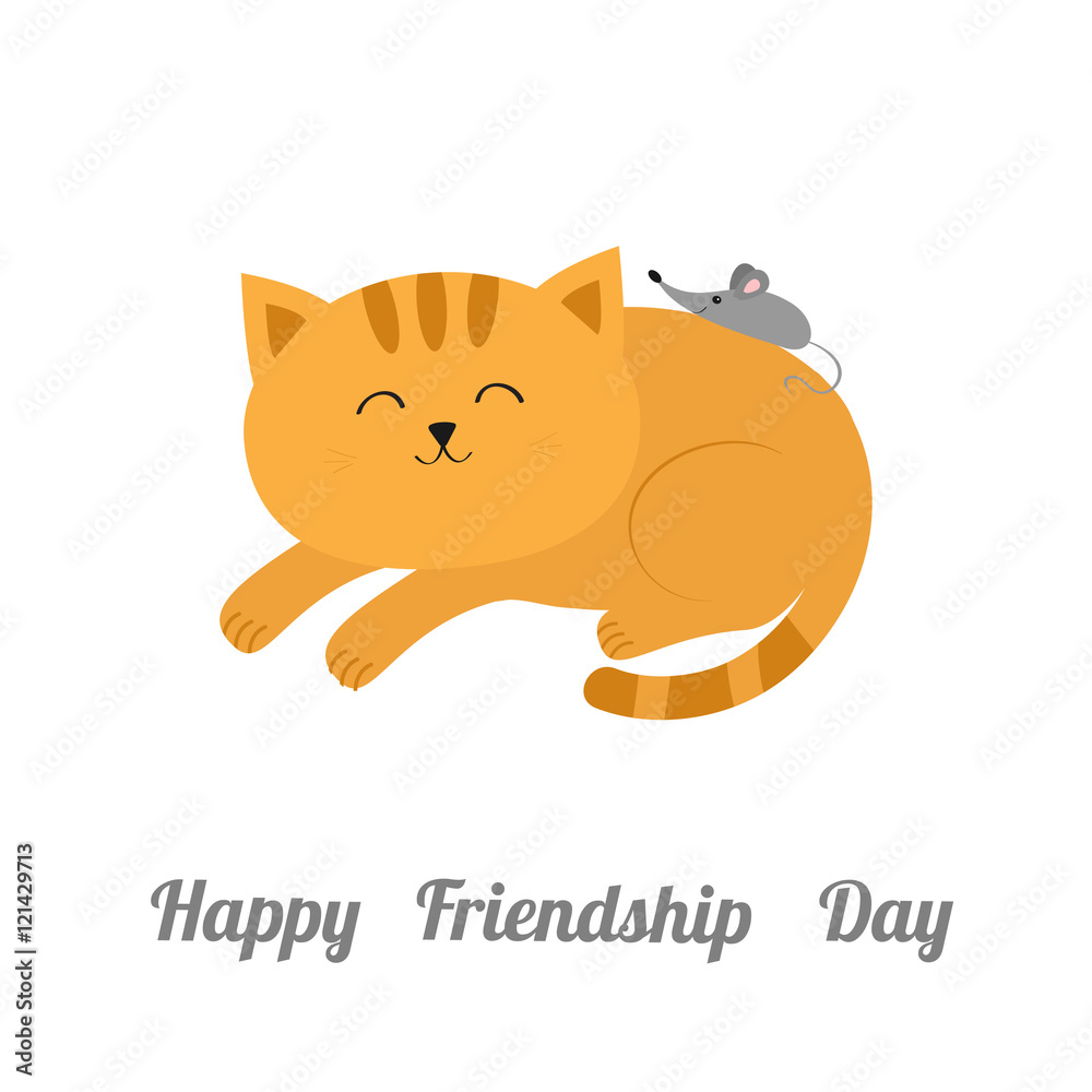 Cute lying sleeping orange cat with moustache whisker. Little mouse. Animal  friends. Funny cartoon character couple. White background. Isolated. Flat  design. Stock Vector | Adobe Stock