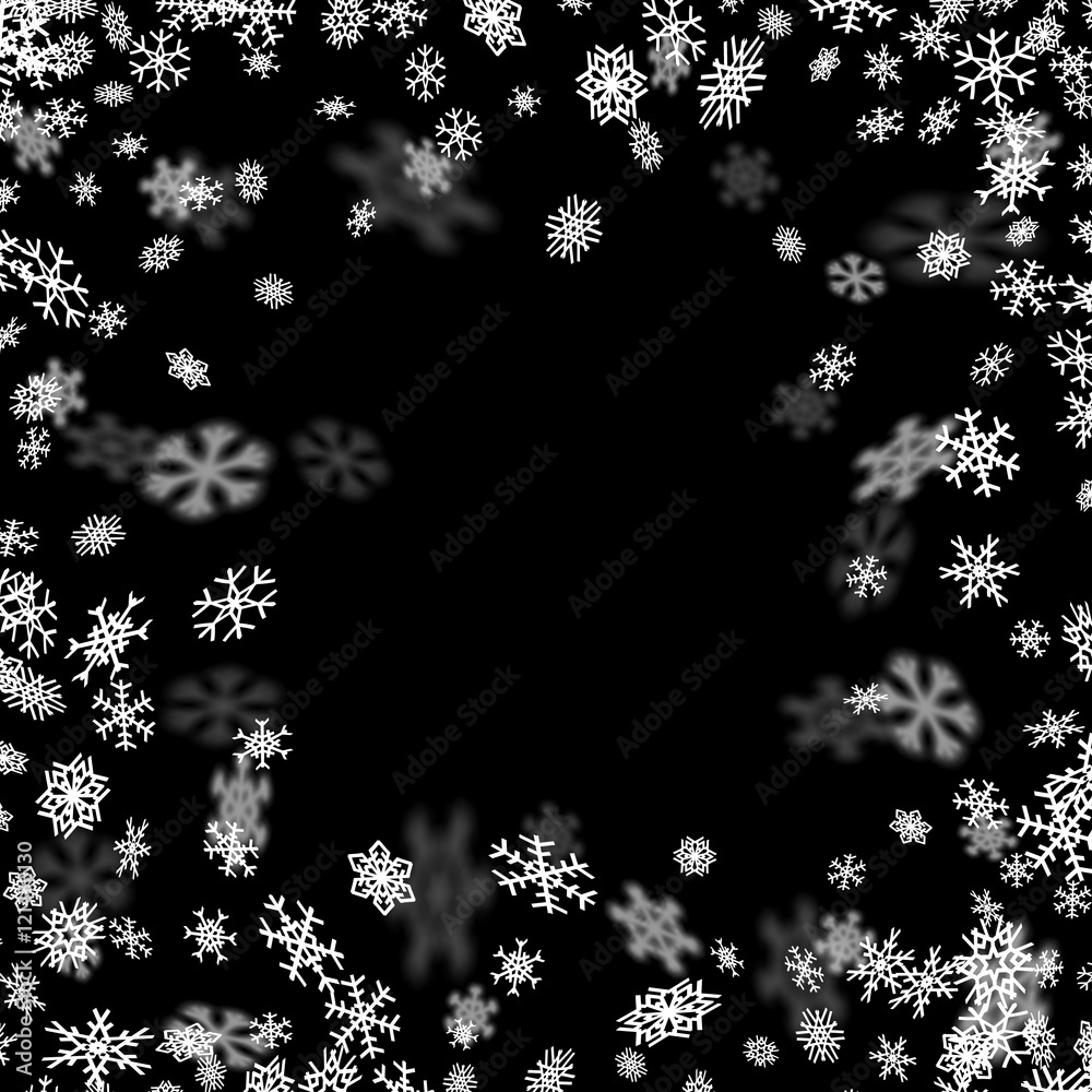 Snowfall background with snowflakes blurred in the dark Snowfall background with snowflakes blurred in the dark