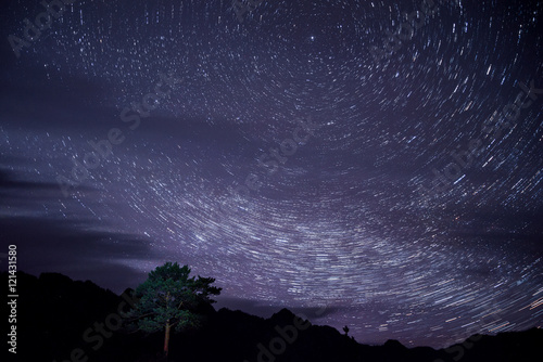 mountains star tracks sky clouds