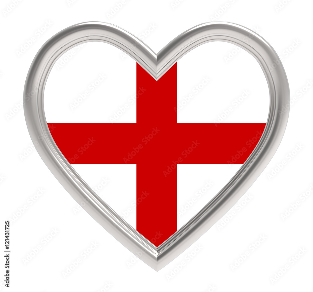 England flag in silver heart isolated on white background. 3D illustration. England flag in silver heart isolated on white background. 3D illustration.