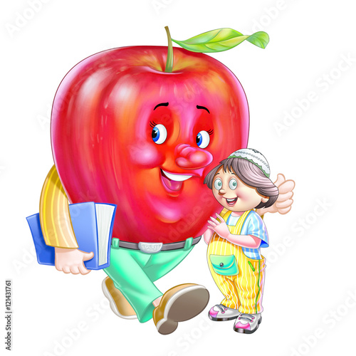 Apple with book and boy