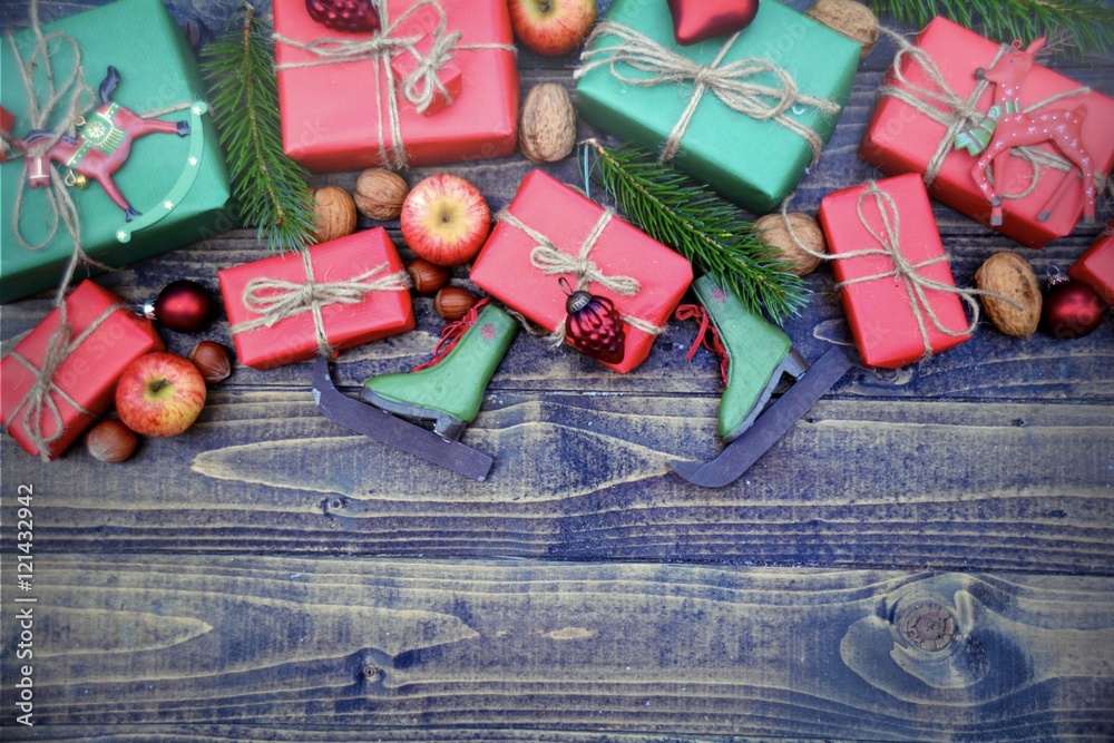Christmas background with gift boxes - Weihnachtlicher Hintergrund