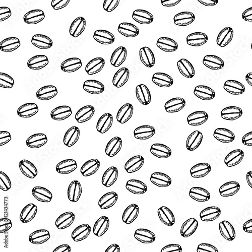 Coffee beans hand drawn sketch seamless pattern. For templates  invitations  banners  on white background