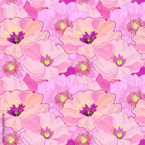 Seamless pattern with peonies. Wallpaper, print, background. Vector.