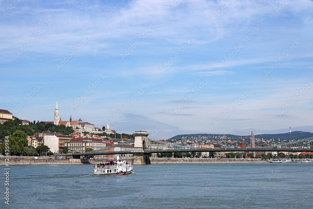 Chain bridge on Danube river Budapest Hungary