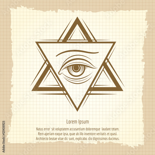 Double triangle and eye vintage style freemasony vector sign photo