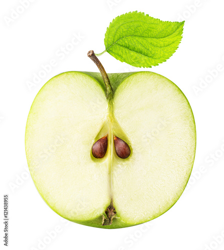 One half of the sliced green apple isolated on a white backgroun