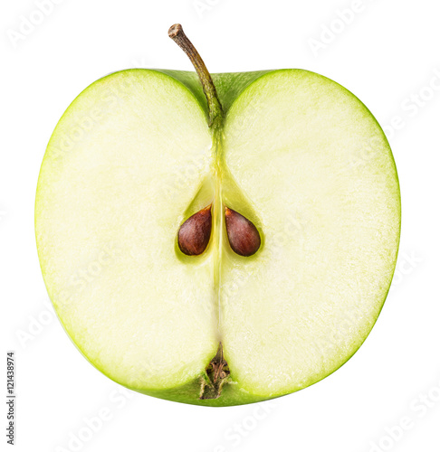 one green cut apple isolated on white background