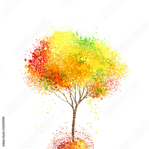 slender autumn abstract tree forming by red, yellow, orange circles and blots