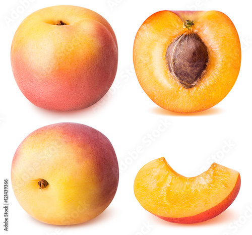 slice ripe apricot set isolated on a white background