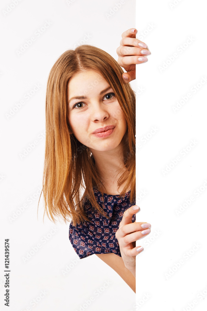 Woman Hiding Behind the Billboard. Woman Hiding Behind the Billboard.