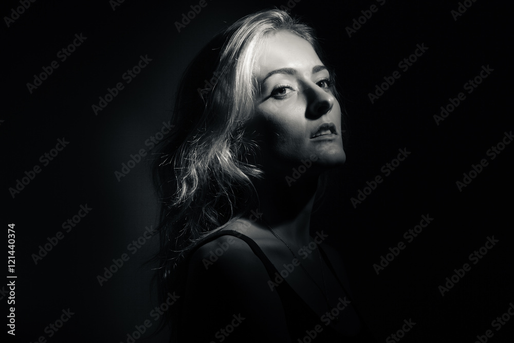 Portrait of a beautiful blonde on a black background