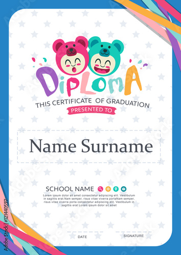 Preschool Kids Diploma certificate background design template