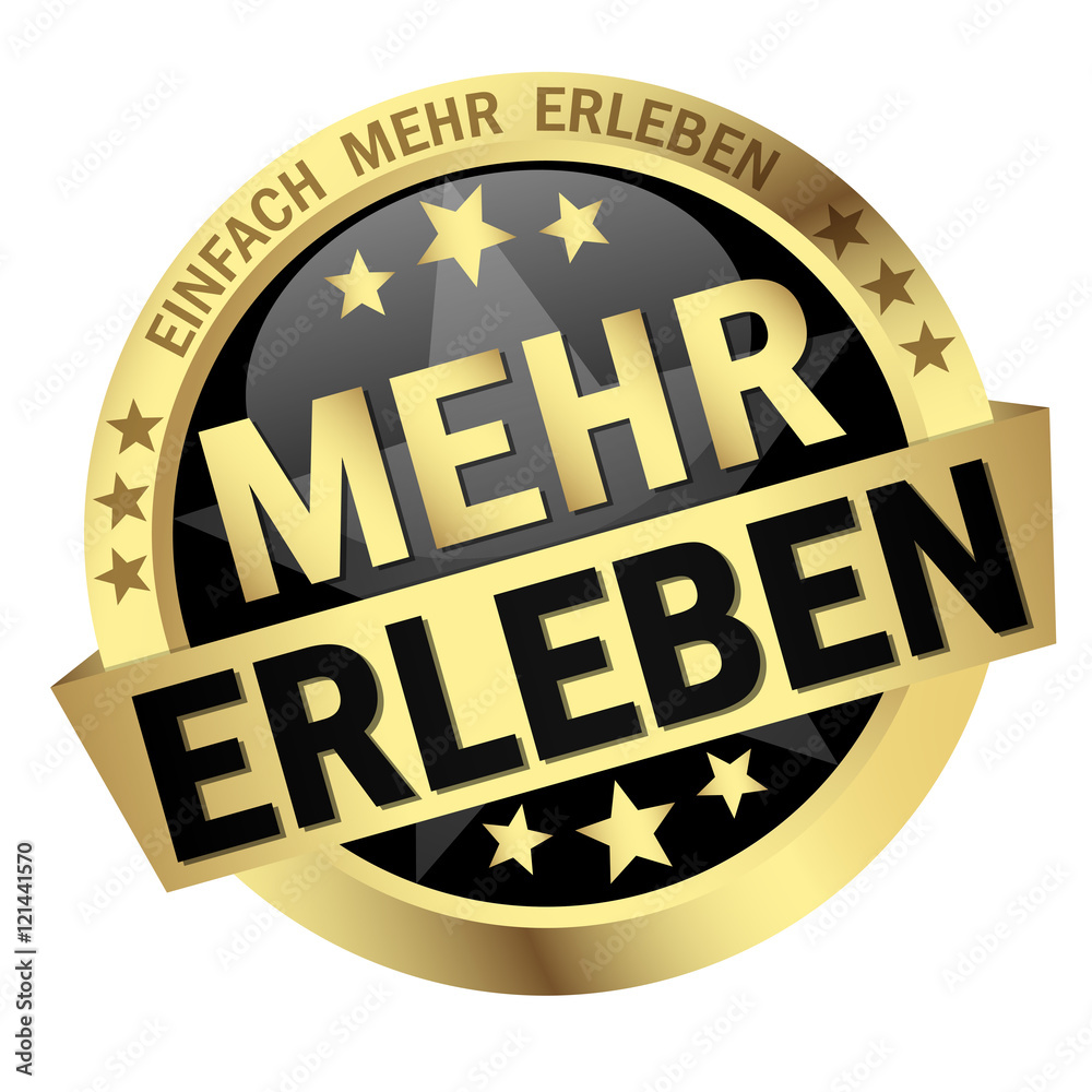 colored button with banner and text Mehr erleben