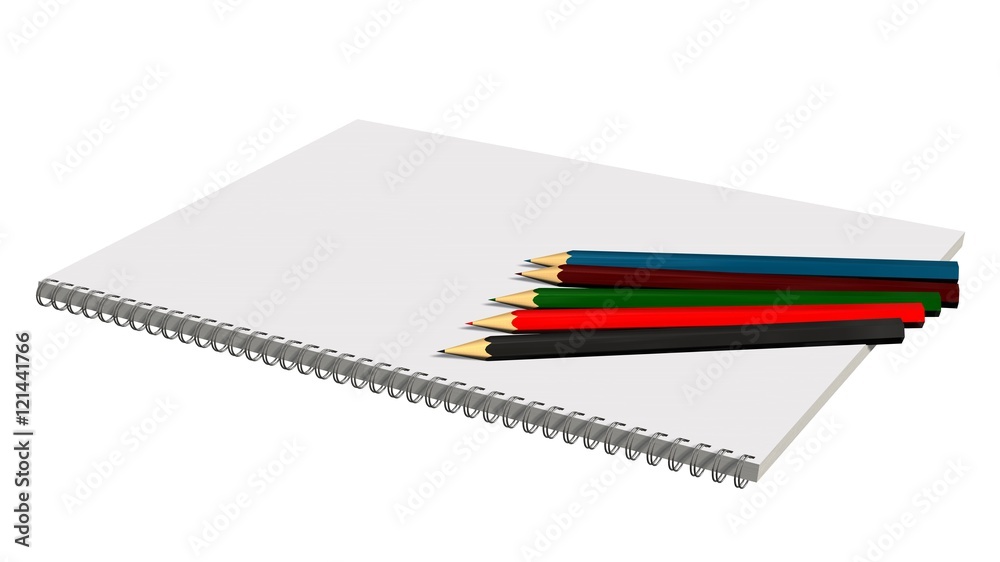Blank white spiral bound paper drawing pad with color pencil Blank white spiral bound paper drawing pad with color pencil