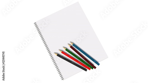 Blank white spiral bound paper drawing pad with color pencil 