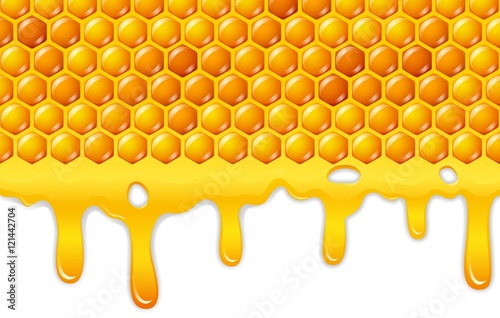 Cartoon honeycomb with honey dripping