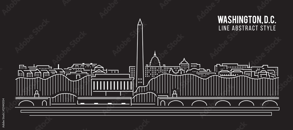 Fototapeta Pejzażu miejskiego budynku Kreskowej sztuki Wektorowy Ilustracyjny projekt - Waszyngton, DC miasto