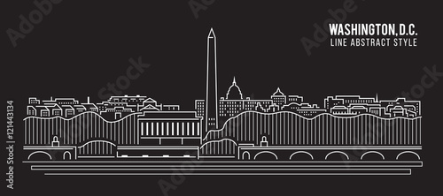 Fototapeta Pejzażu miejskiego budynku Kreskowej sztuki Wektorowy Ilustracyjny projekt - Waszyngton, DC miasto