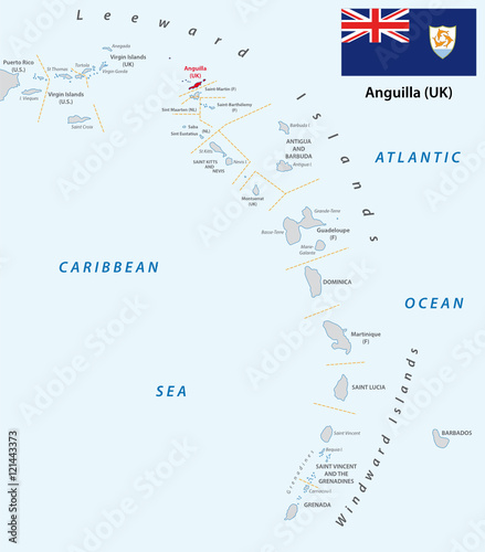 lesser antilles outline map anguilla with flag