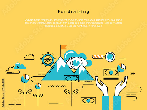 Line flat vector business design and infographic elements for fundraising and donation, design for investment, profit, savings, crowdfunding concepts, financial management, banking and money