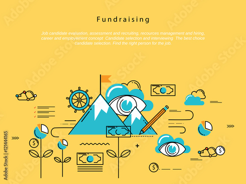 Line flat vector business design and infographic elements for fundraising and donation, design for investment, profit, savings, crowdfunding concepts, financial management, banking and money