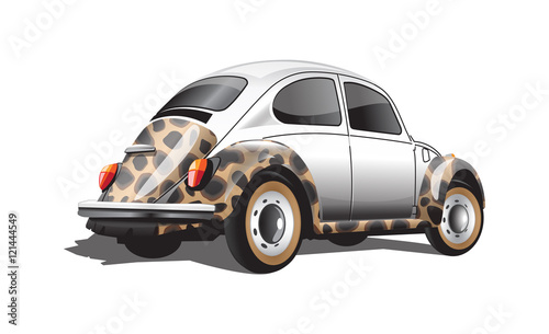 Digital vector colored retro realistic car  back view