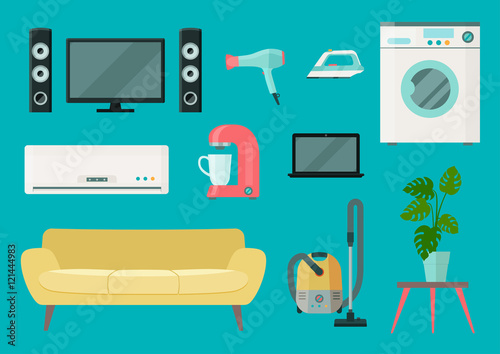 Home living comfort electronics appliances. Vector flat illustration