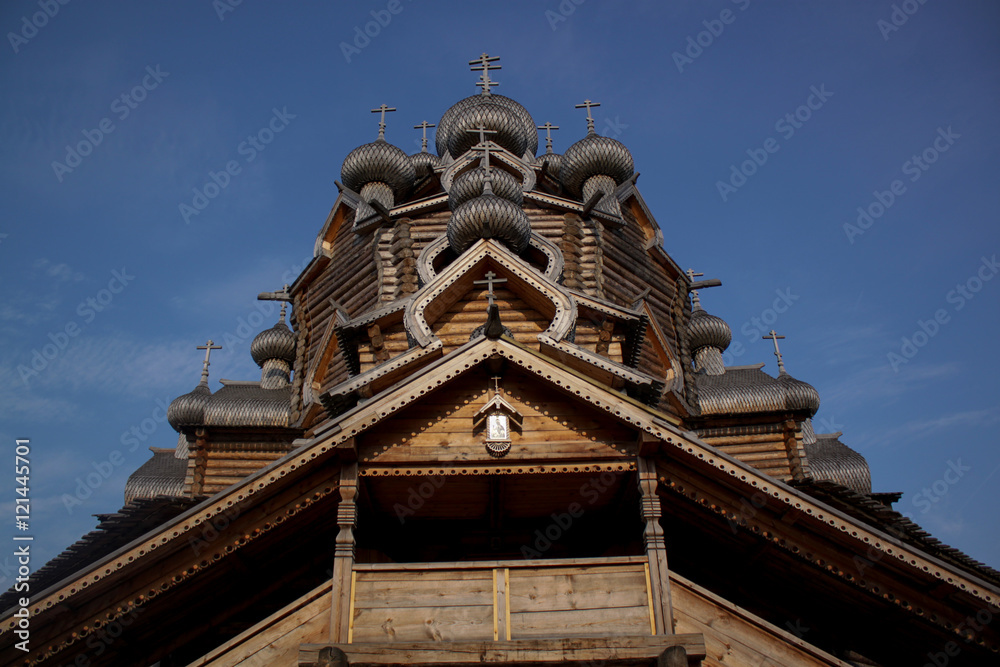 Wooden national russian church, ethnic national village Wooden national russian church, ethnic national village