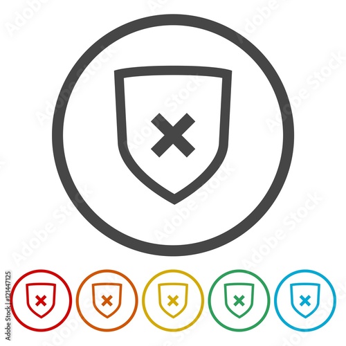 Shield with cancel symbol. Vector illustration.