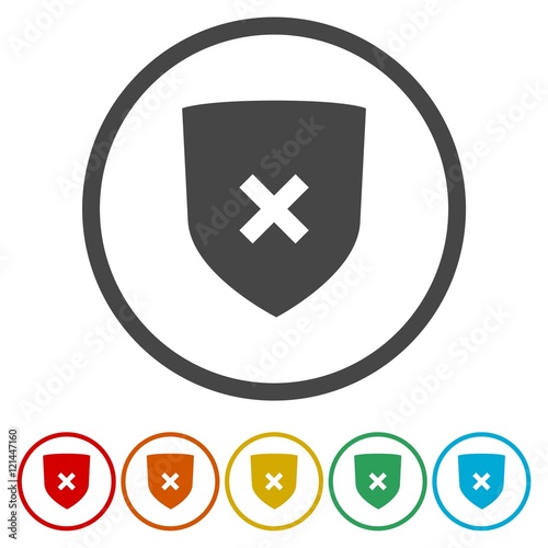Shield with cancel symbol. Vector illustration.
