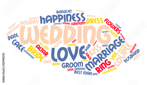 Wedding and love word cloud. Vector illustration.
