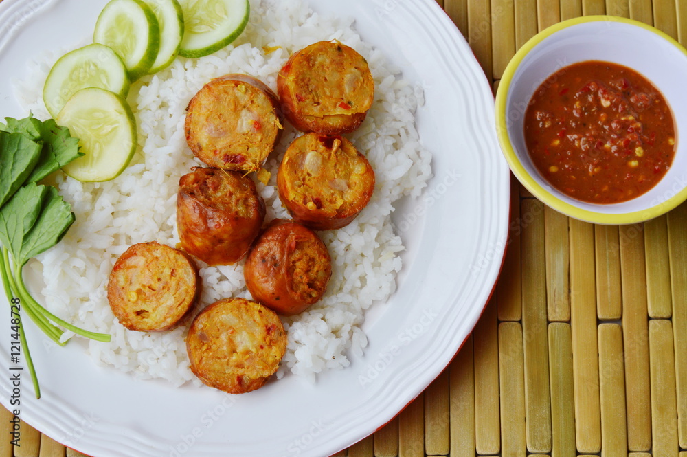 Thai tradition pork sausage and spicy shrimp paste Thai tradition pork sausage and spicy shrimp paste