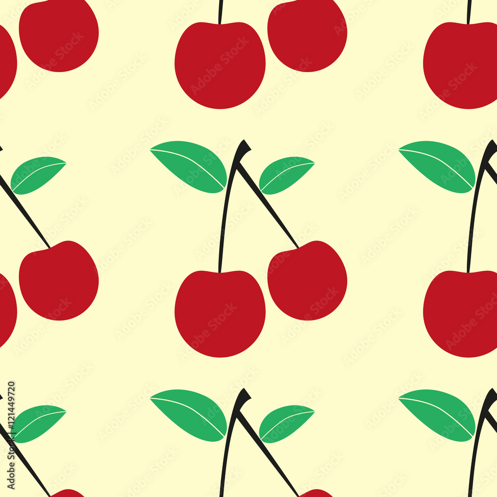 Seamless cherry pattern. Berries. Delicious healthy eating. Flat design. Seamless cherry pattern. Berries. Delicious healthy eating. Flat design.