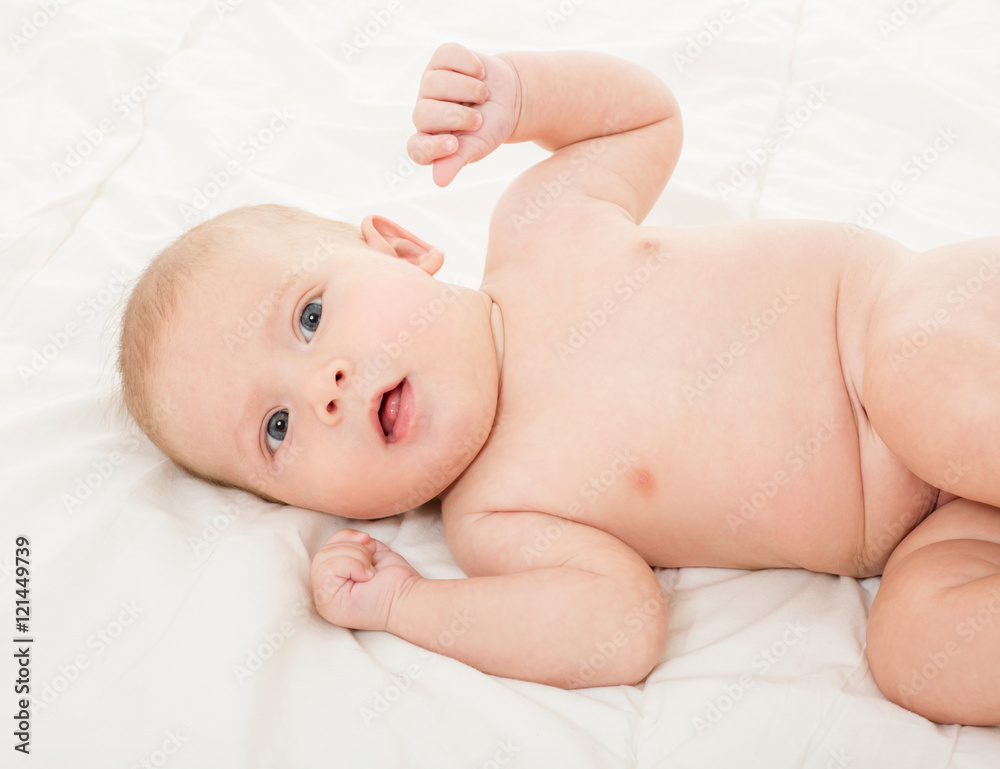 Beautiful happy baby. One, isolated on white. Beautiful happy baby. One, isolated on white.